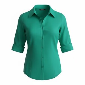 Lane Bryant Teal Roll-Sleeve Button-Down Shirt